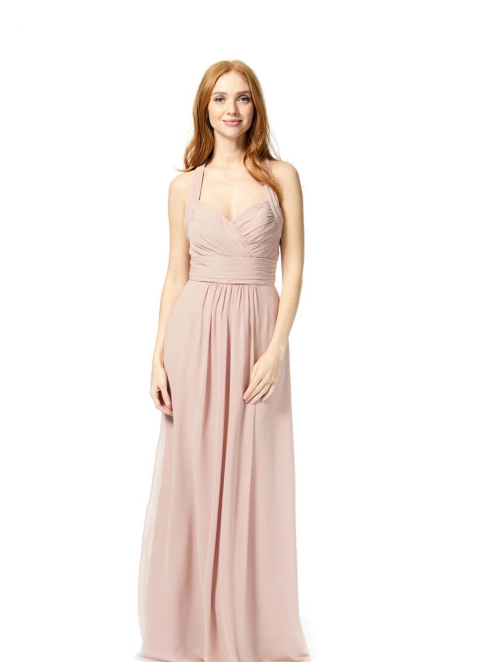 Bari Jay Deco Blush Halter Chiffon Maxi Dress
